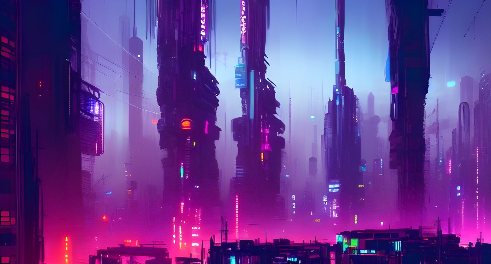 Glowing Cyberpunk Metropolis in Digital Illustration