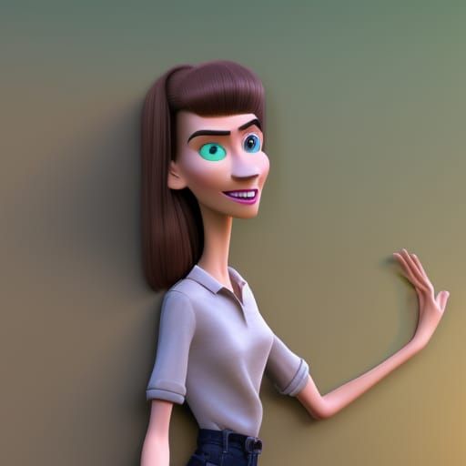 Pixar-Style Girl with Green Eyes in 3D Art