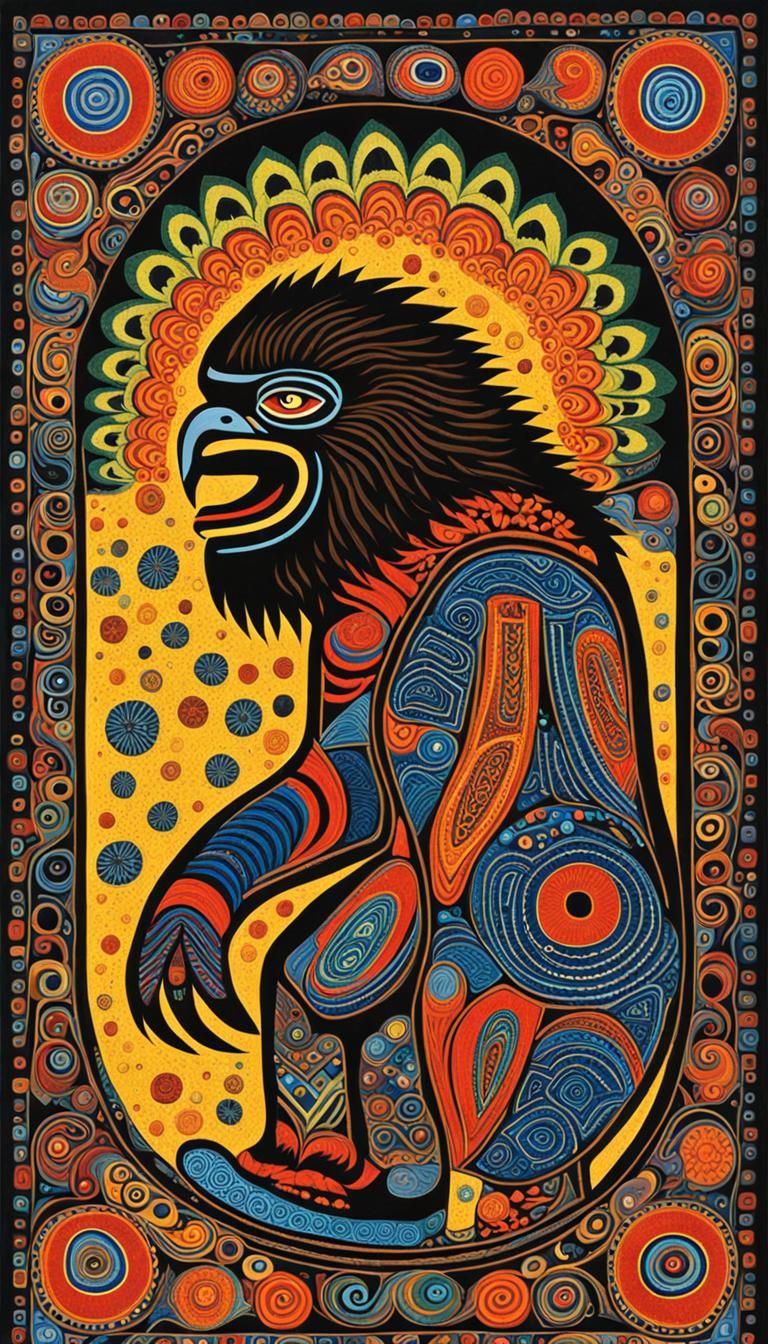 Sasquatch in Native American Cave Painting Style