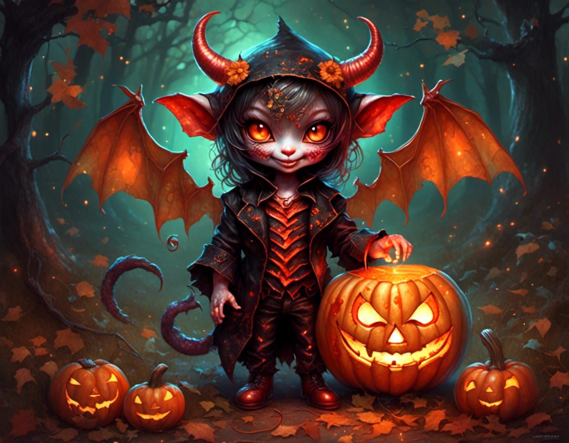 cute halloween devil, with a jack-o-lantern