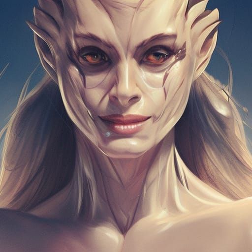 Attractive Lizard-Woman Portrait in Hyperdetailed Digital Ar...