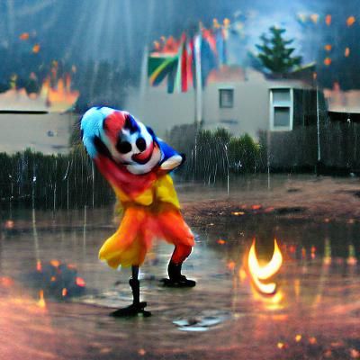 Crying Clown Dancing in Burning World