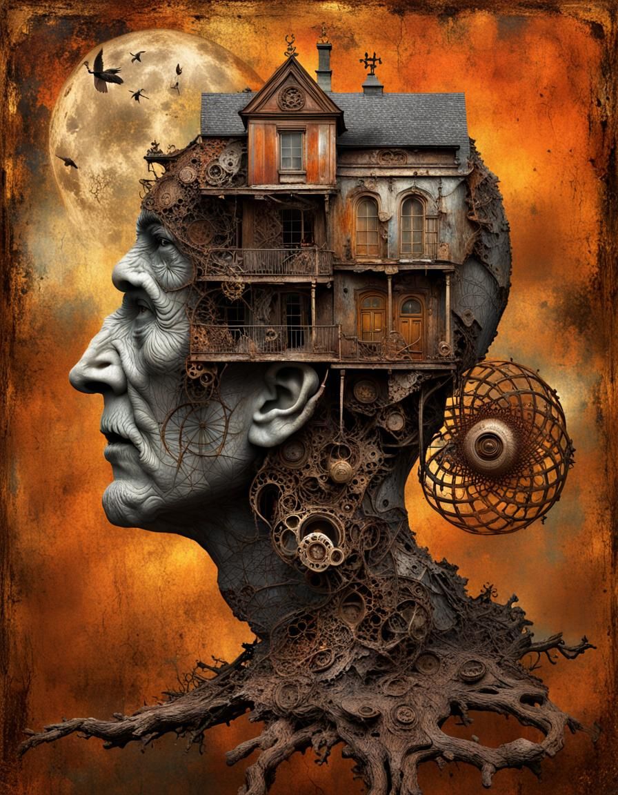 Surreal Decay: A Vintage Photograph in Grandiloquent Style