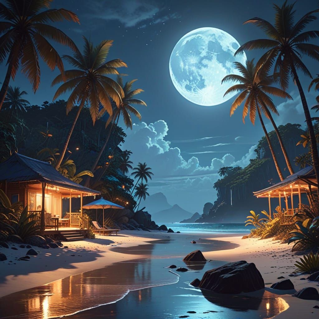 Surreal Tropical Oasis in Golden Light