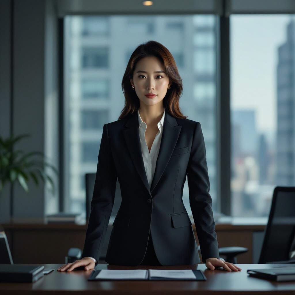 Powerful Korean Woman in Cinematic Office Scene