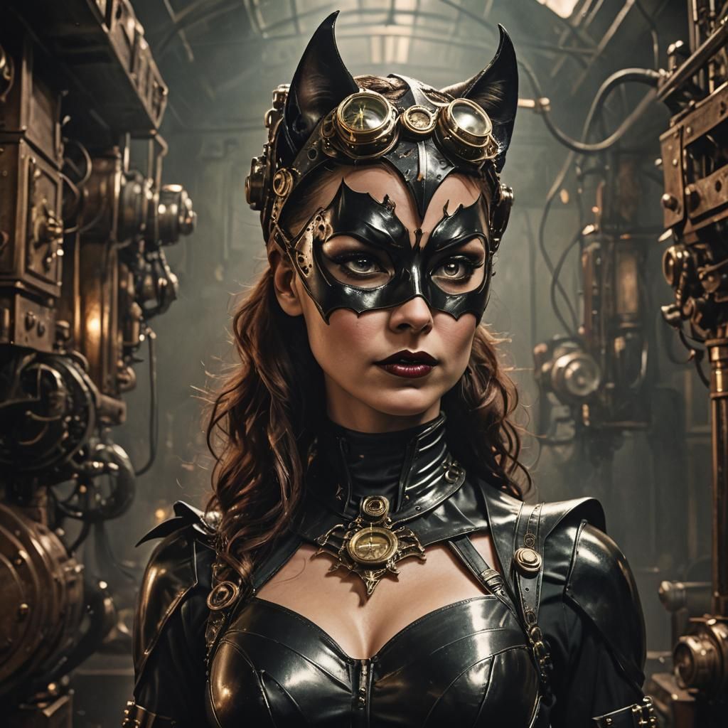 Steampunk Cat Woman in Sinister Cinematic Style