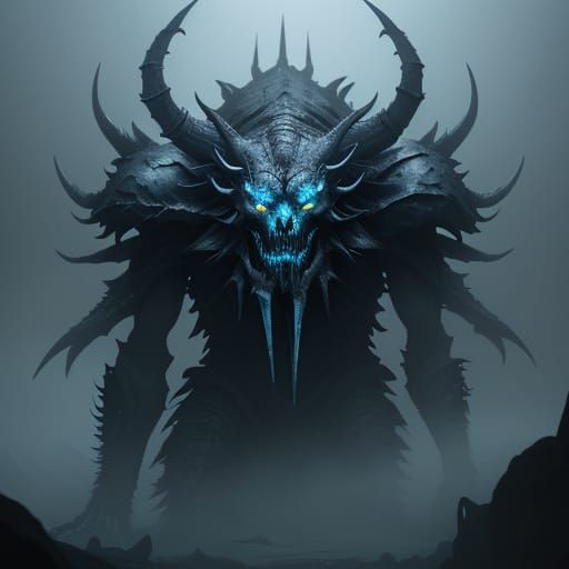 Twisted Skeletal Creature in Dark Fantasy Landscape