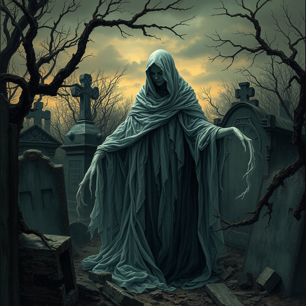 Ethereal Spirit in Old West Cemetery, Gothic Illustration