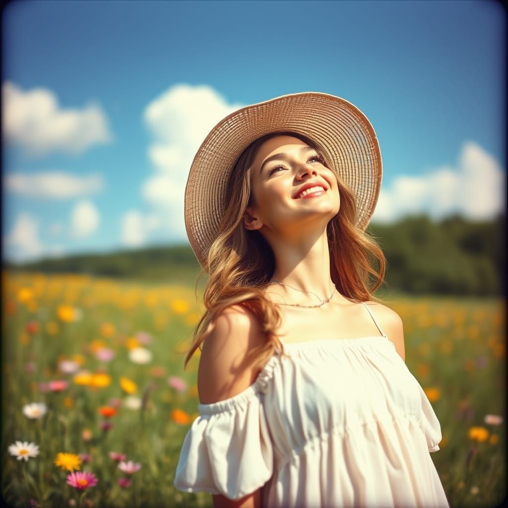 Serene Young Woman in a Lush Green Meadow