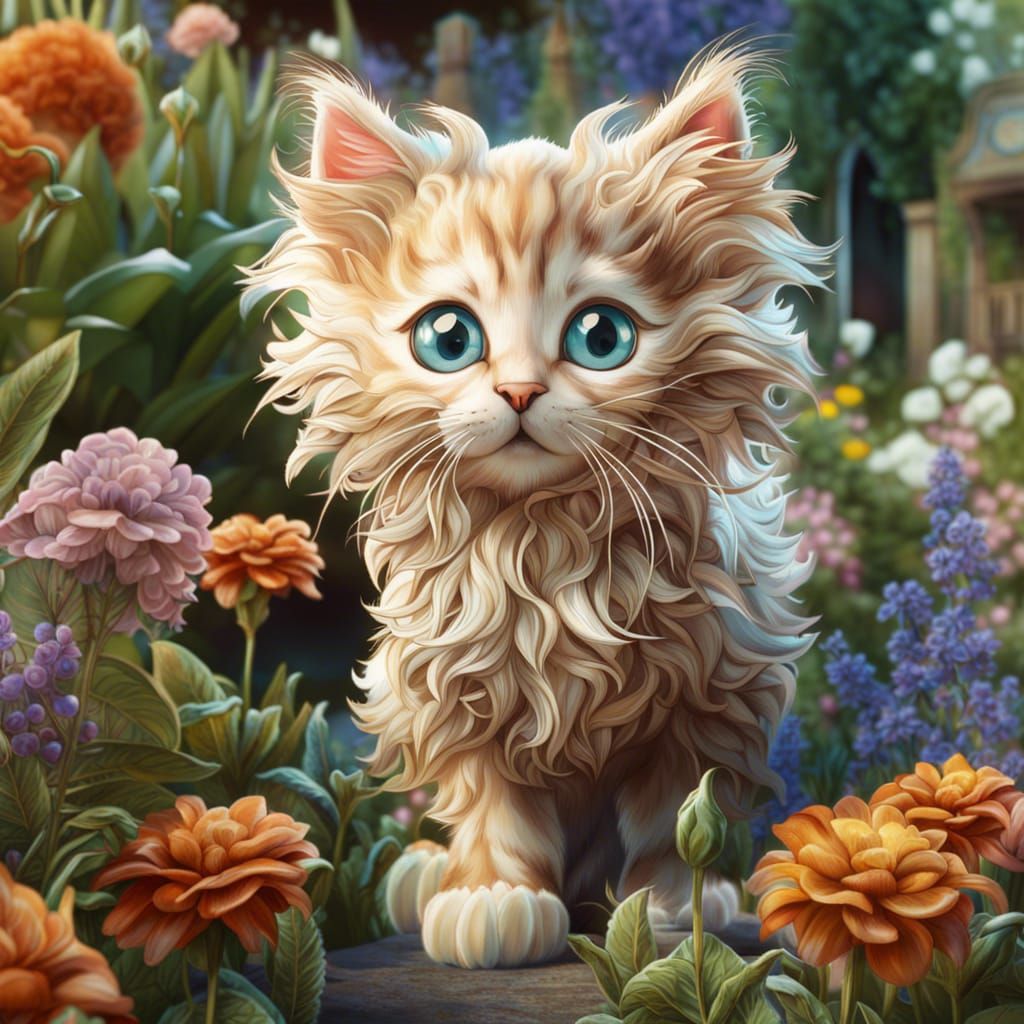 Cute Fluffy Kitten's Surprised Garden Walk