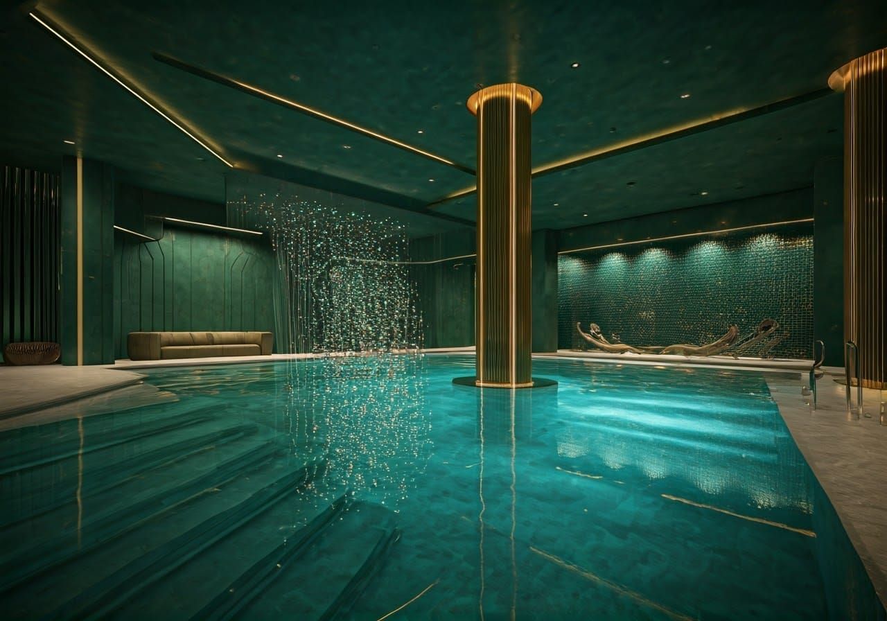Luxurious Emerald and Gold Space Age Architecture