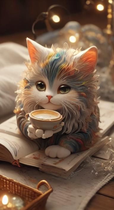 Fairytale Cat Ready for Bed as Oil Painting