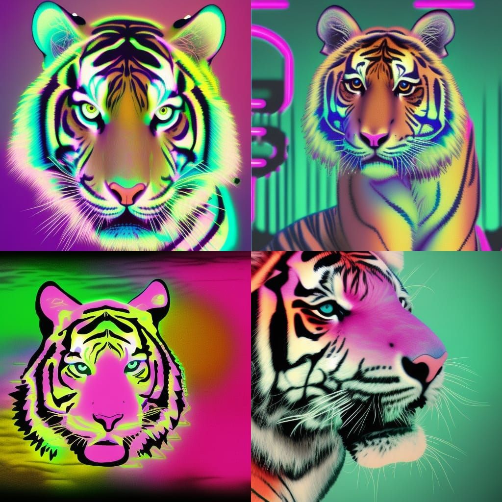 Pastel Tiger in Synthwave Neon Retro Style