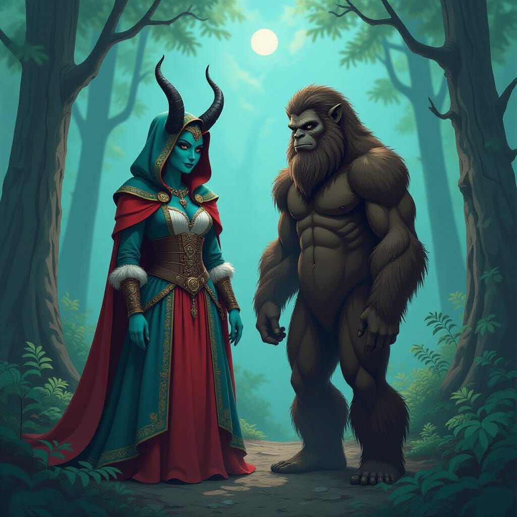 Jersey Devil and Bigfoot in Mystical Forest