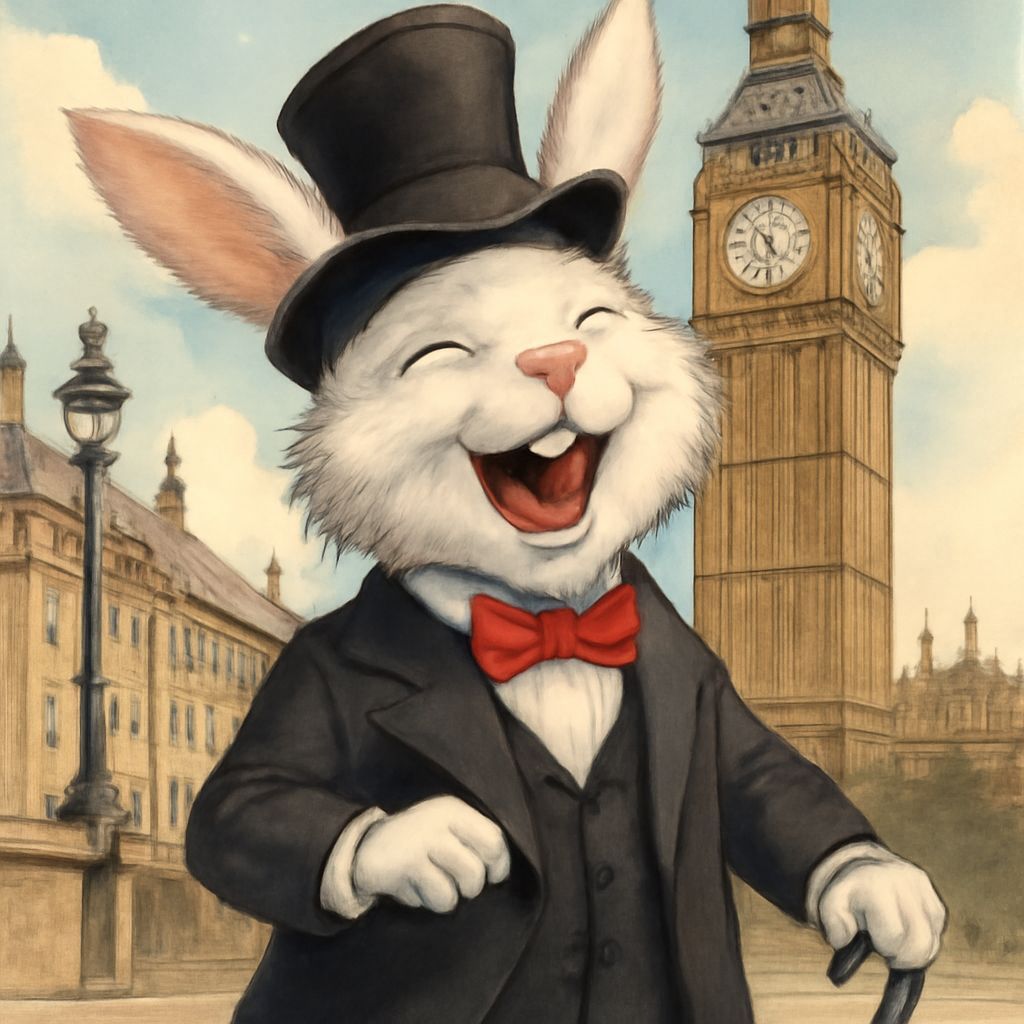 Laughing Rabbit in Suit Near Big Ben