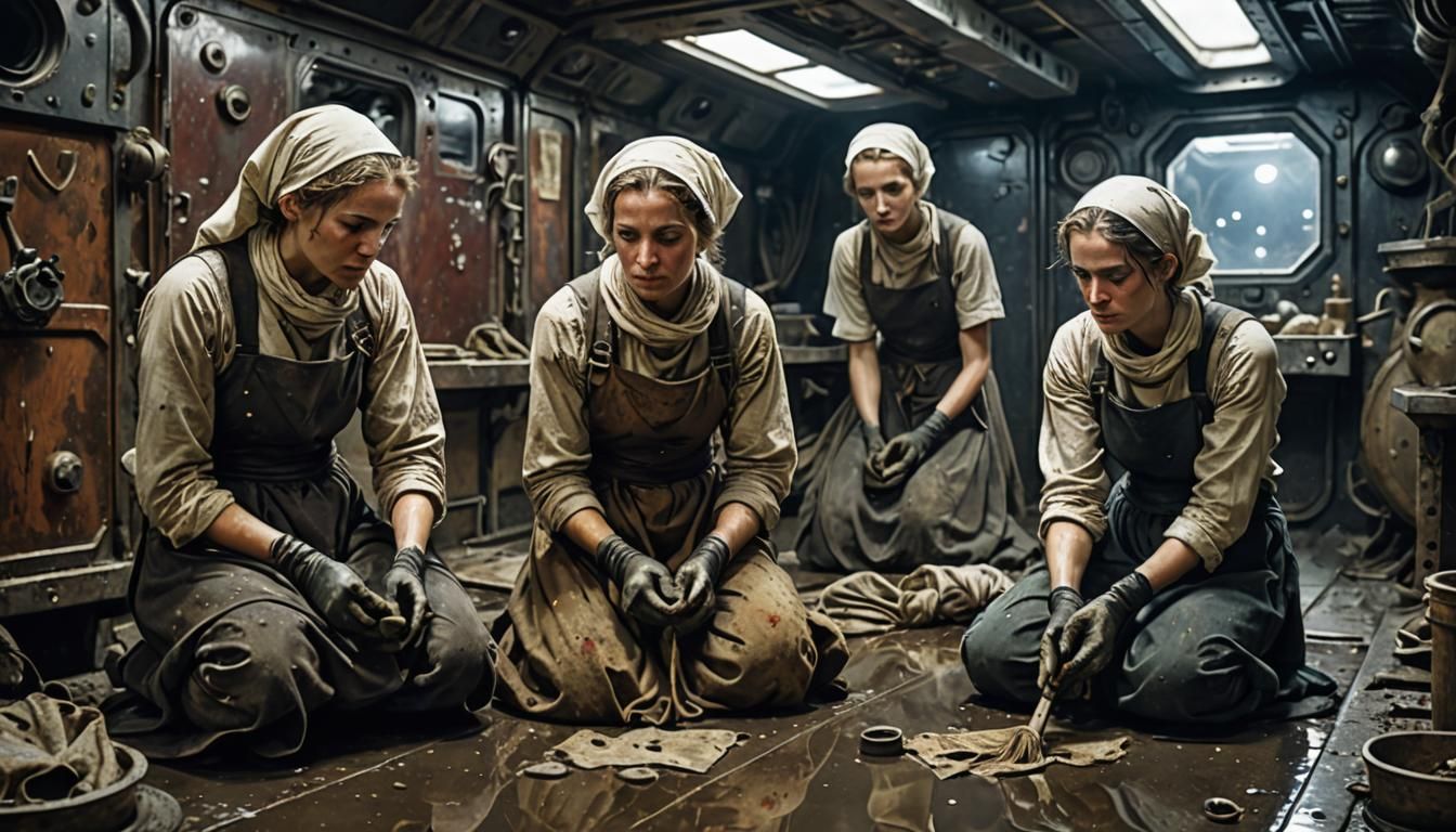 Scullerymaids Cleaning Ancient Spaceship Galley