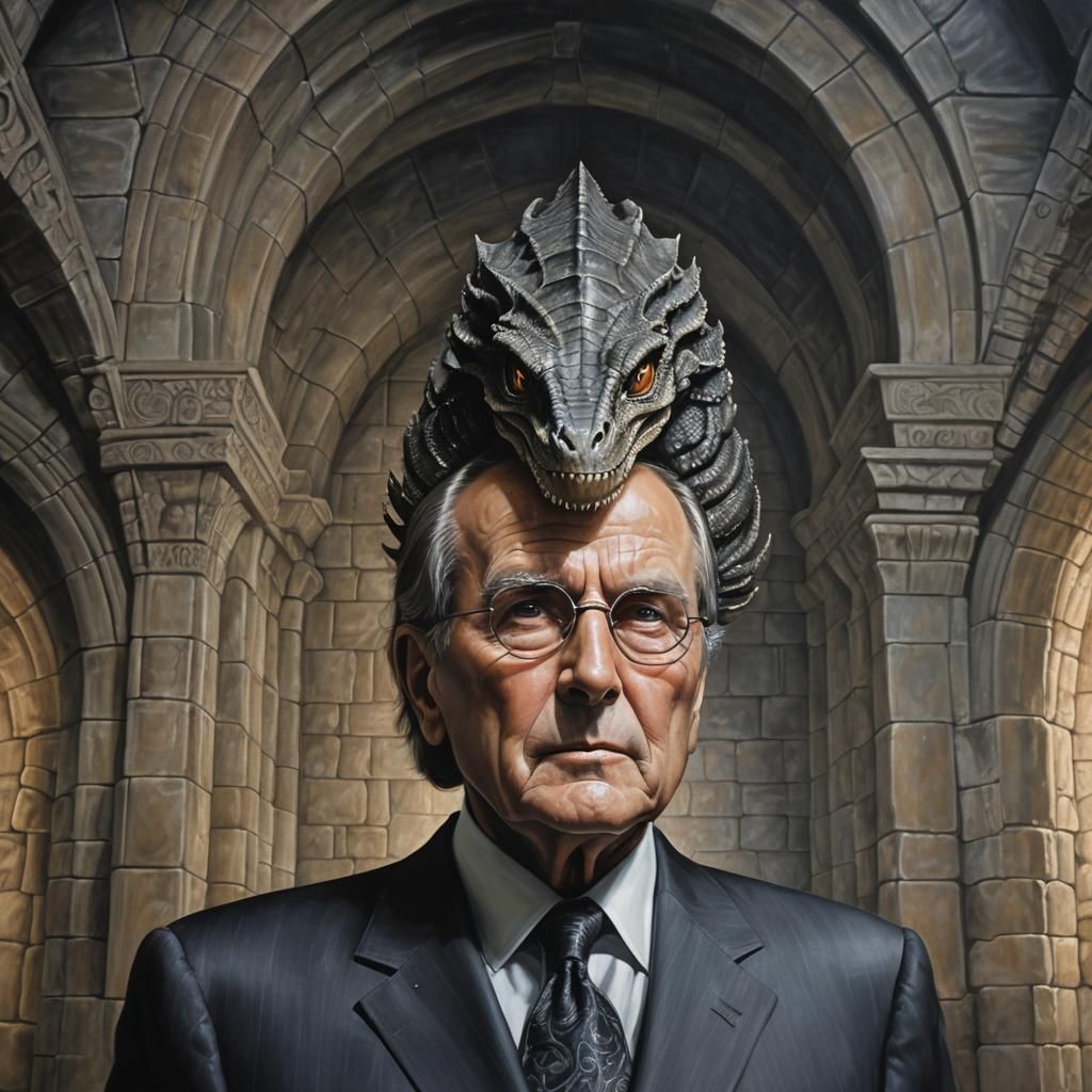Surreal Portrait of a Reptilian Donald Rumsfeld