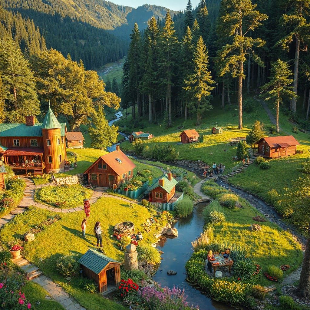 Surreal Eco Village Blooms in Vibrant Harmony