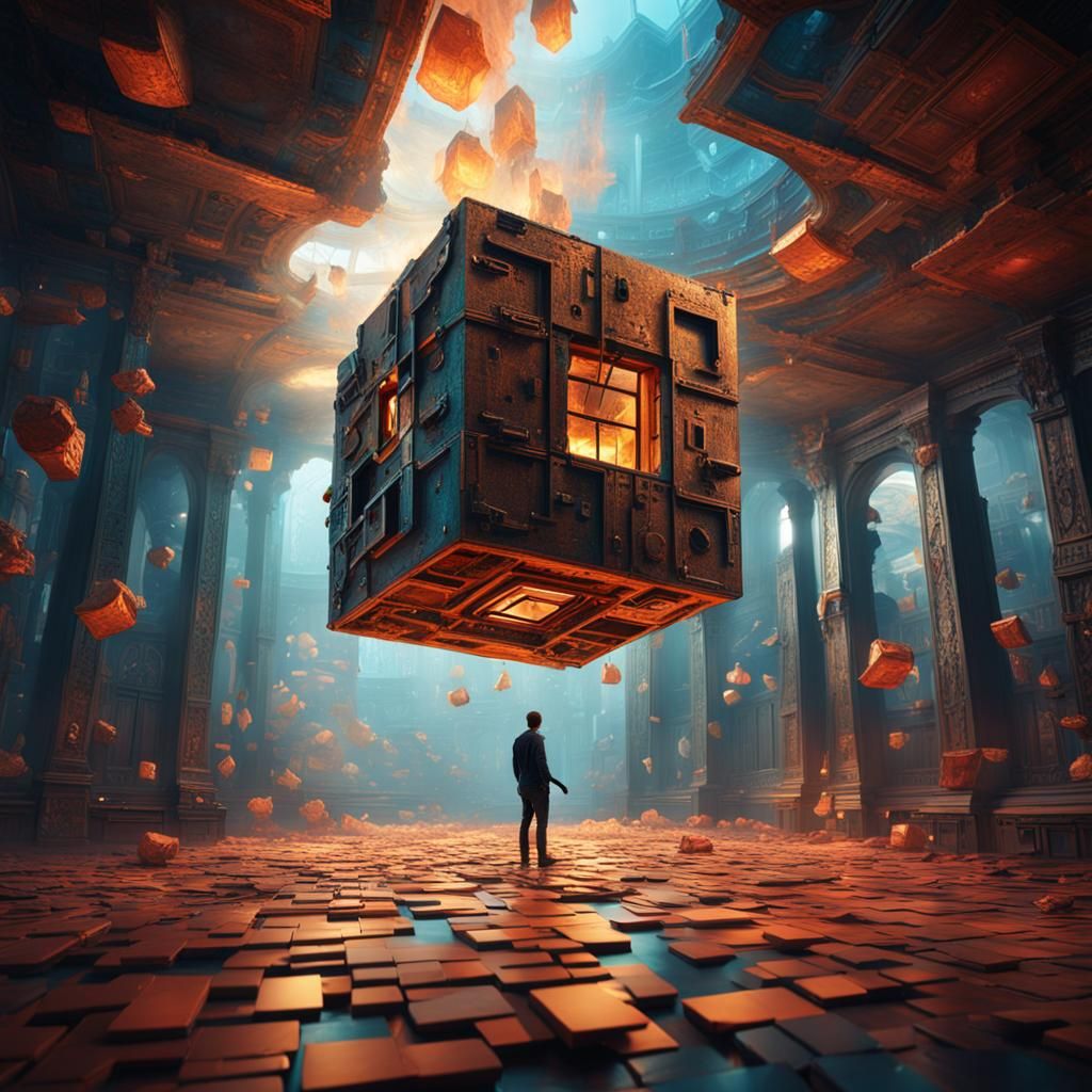 Upside Down Room Inside a Cube: Fantasy Art