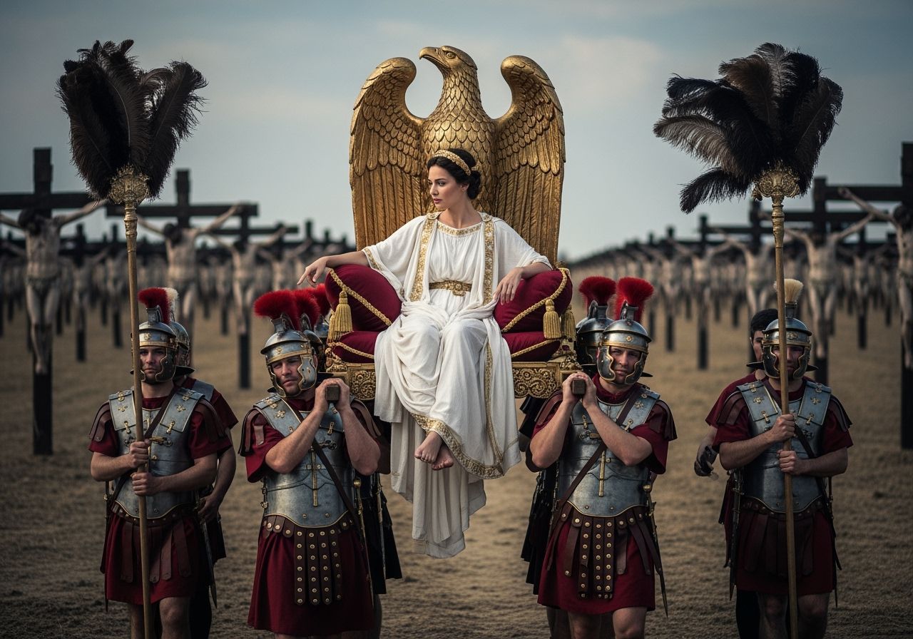 Roman Empress on Golden Throne in Photorealistic Style