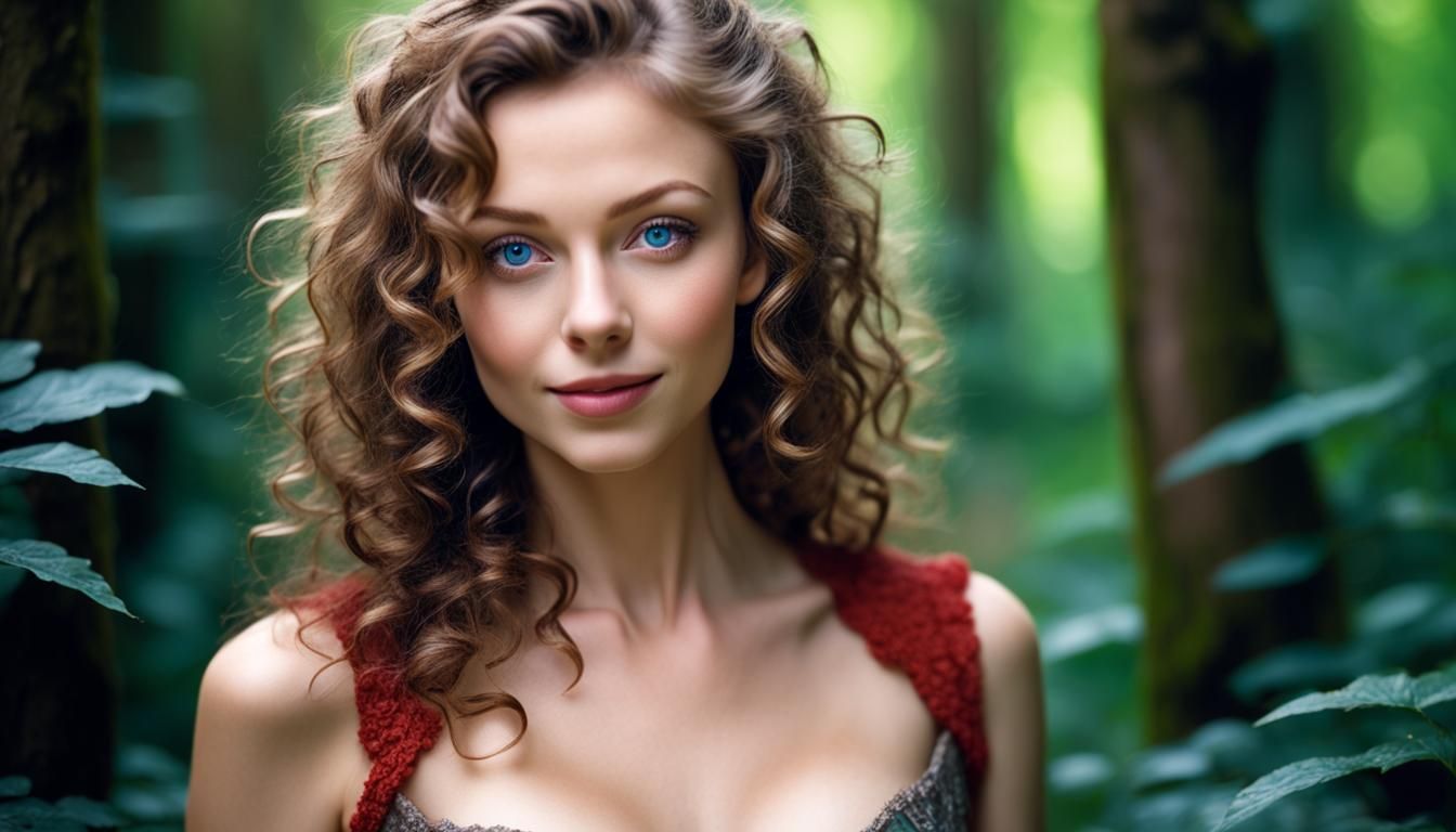 Close-Up Portrait in Lush Forest, Soft Light and Blurred Bok...