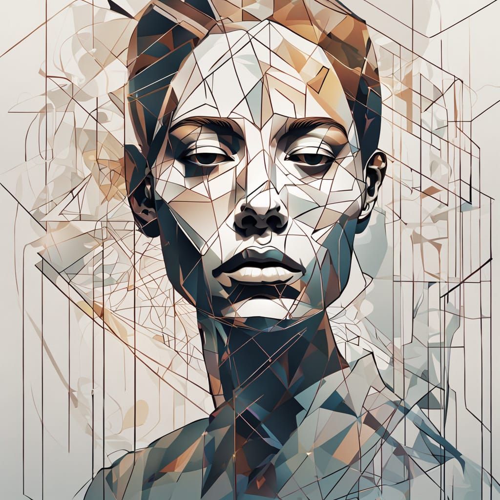 Geometric Abstract Portrait of a Woman in Cubist Style
