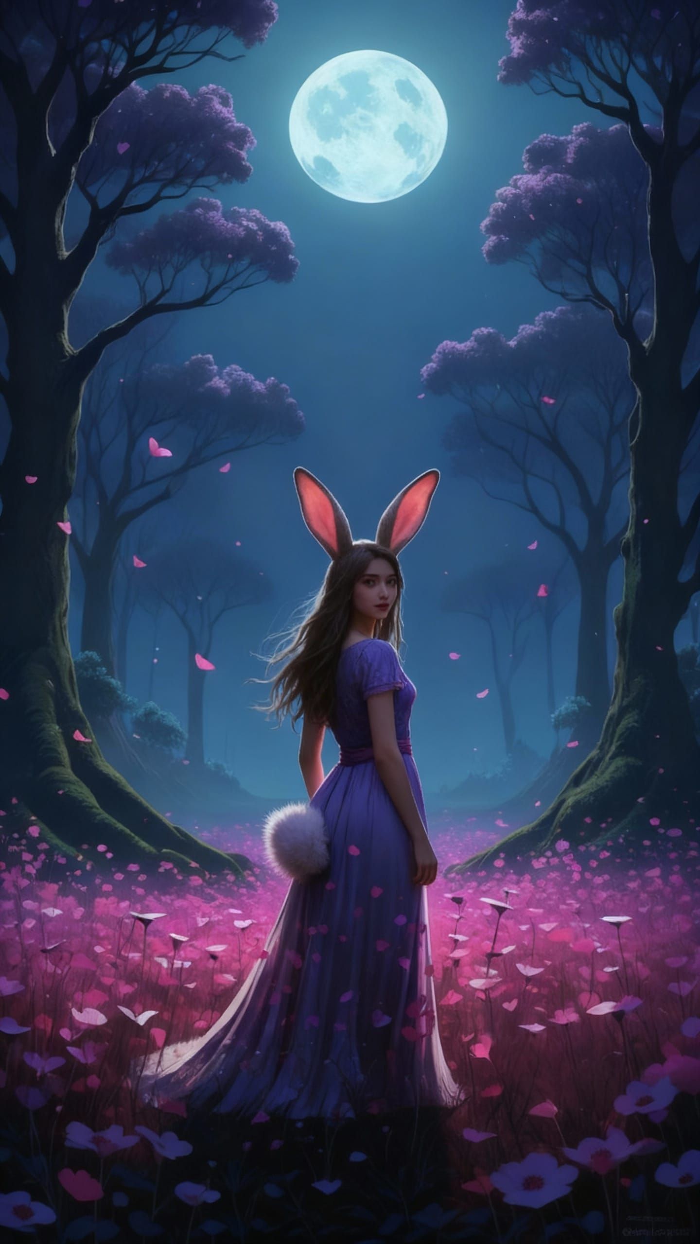 Forest Guardian Woman With Rabbit Ears and Flower Dress