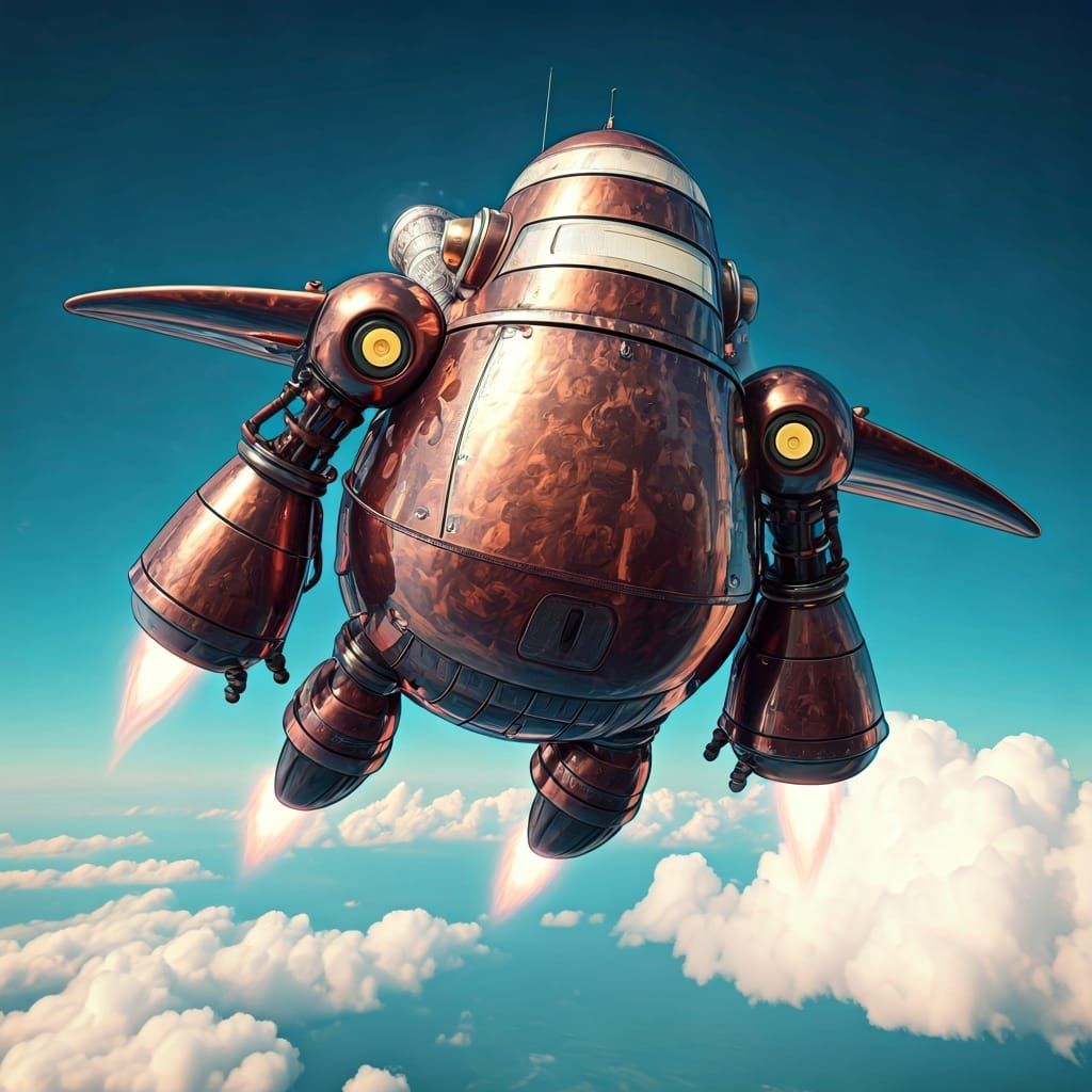Retrofuturistic Android Flies with Jet Boots