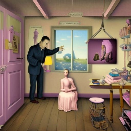 Surreal Dollmaker's Studio in Dreamy Pastel Colors