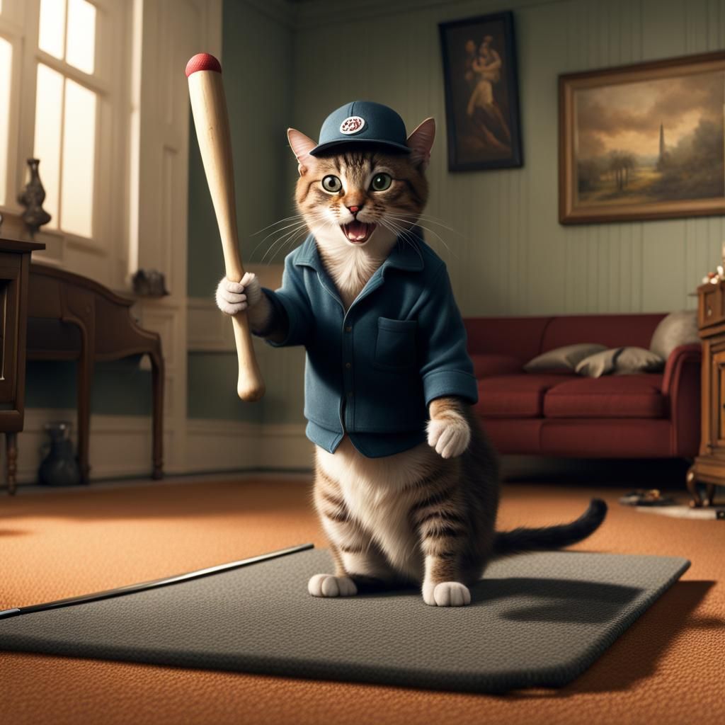 Cat Yelling "DRAT!" with Hat and Bat