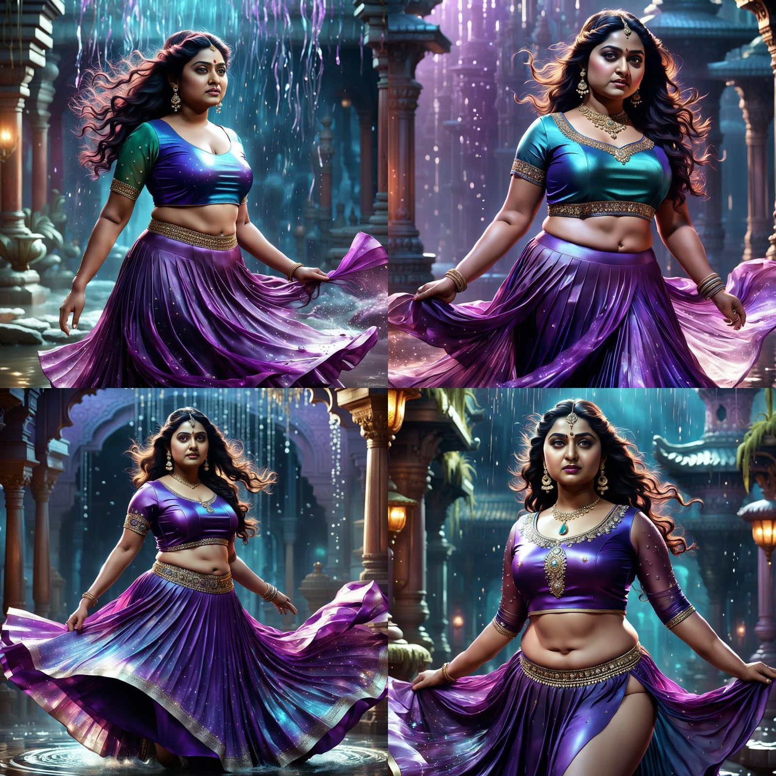 Indian Actress in Purple Satin, Detailed Matte Painting
