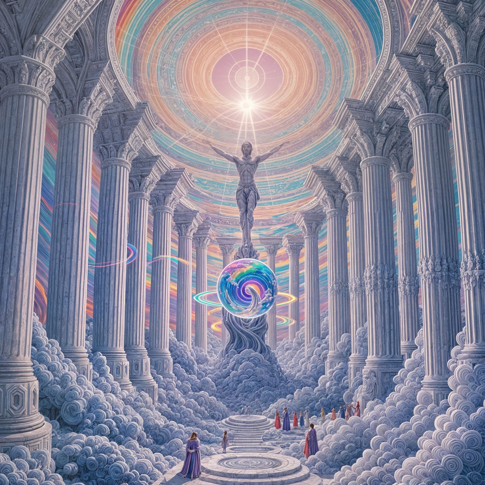 Ethereal Realms: Marble Pillars Support the Sky in Whimsical...