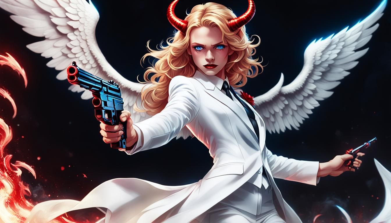 Angelic Warrior and Devil Woman in Standoff