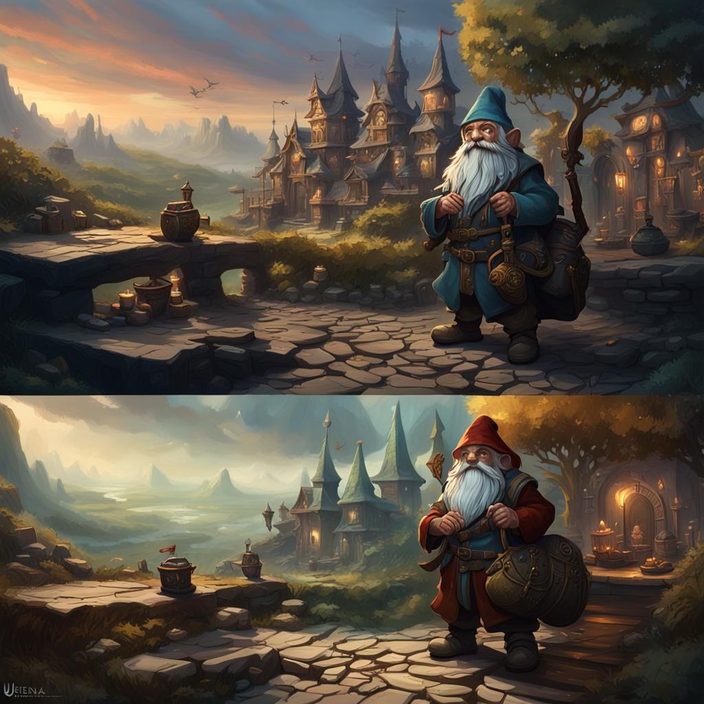 Fantastical Gnome Merchant in Dark Fantasy Realm