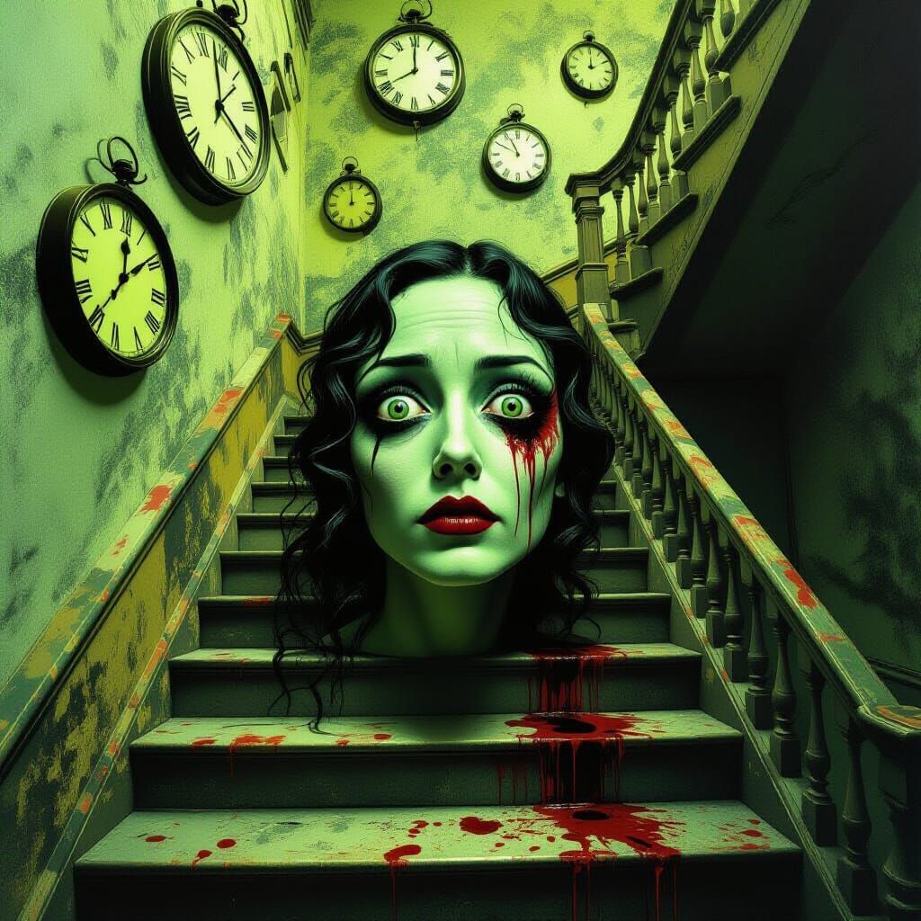 Surreal Horror: Distorted Face in Escher-like Nightmare