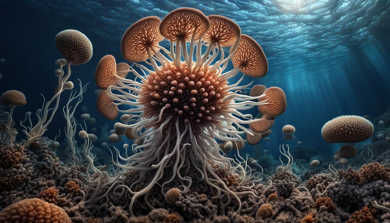 Underwater Spore Colony: Hyperrealistic Deep Sea Fantasy