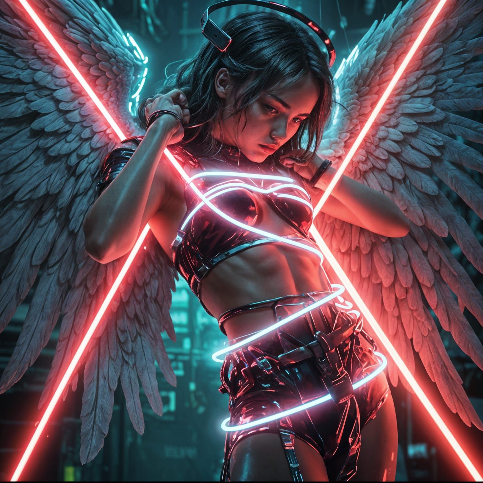 Angel Entangled: Neon Rope Art