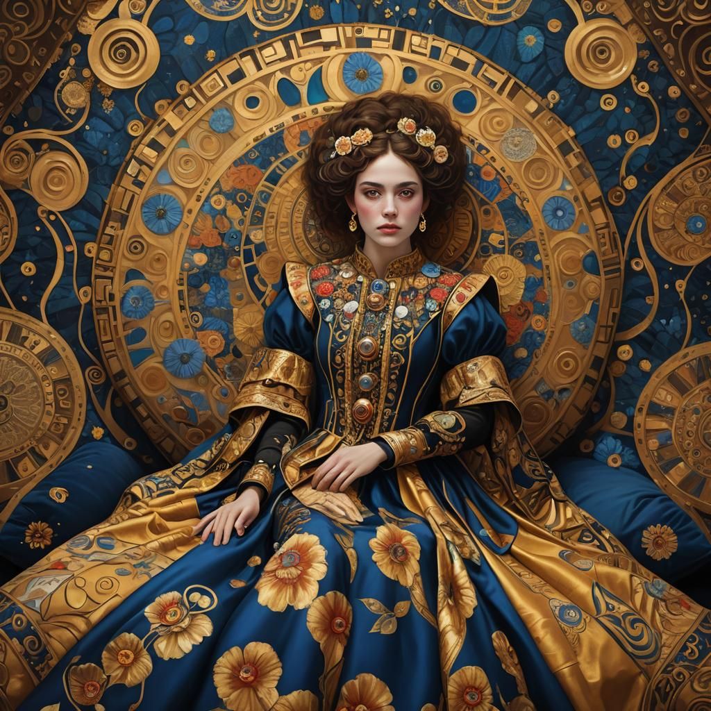 Beautiful Woman Portrait in Gustav Klimt Style