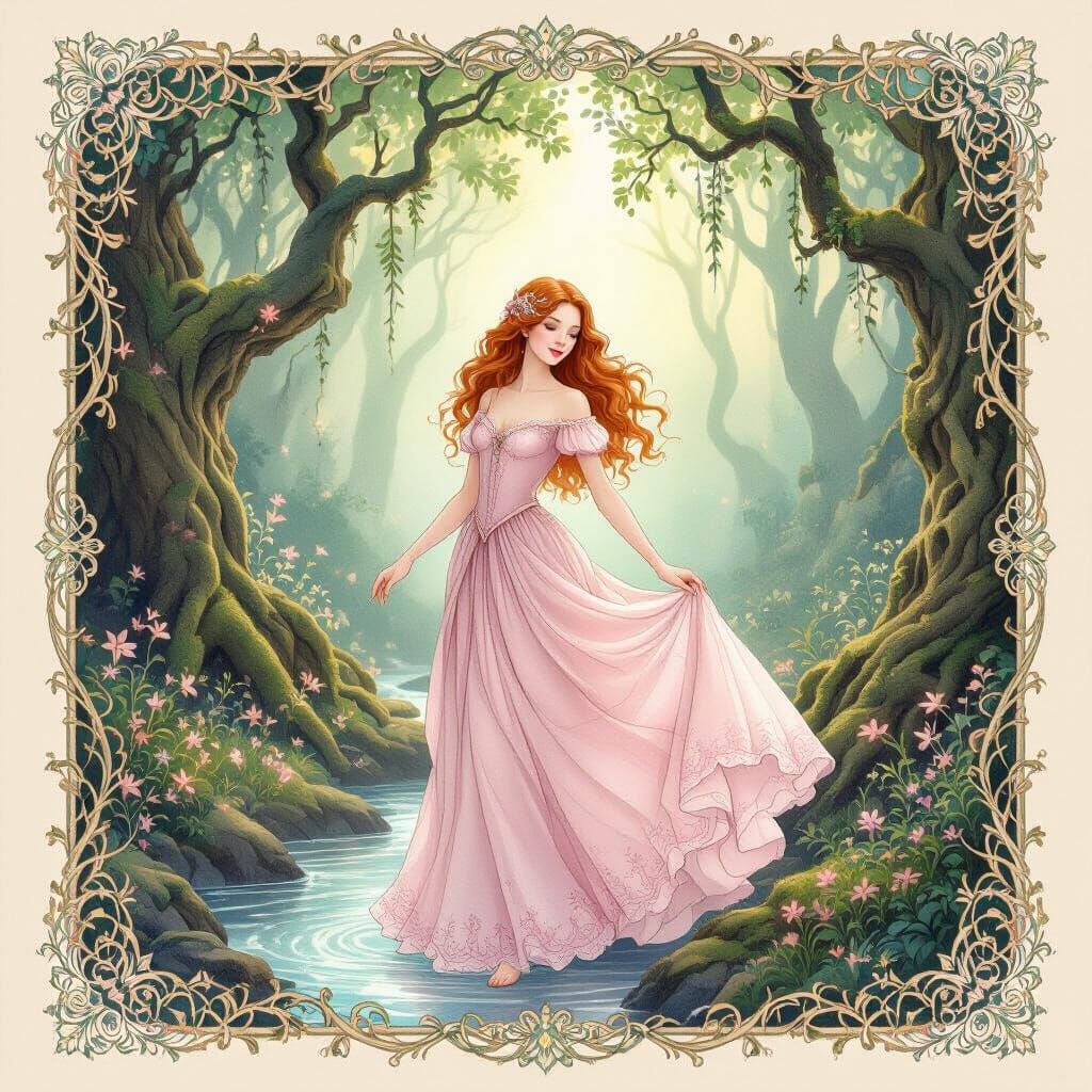 Ethereal Princess in Enchanted Forest Watercolor
