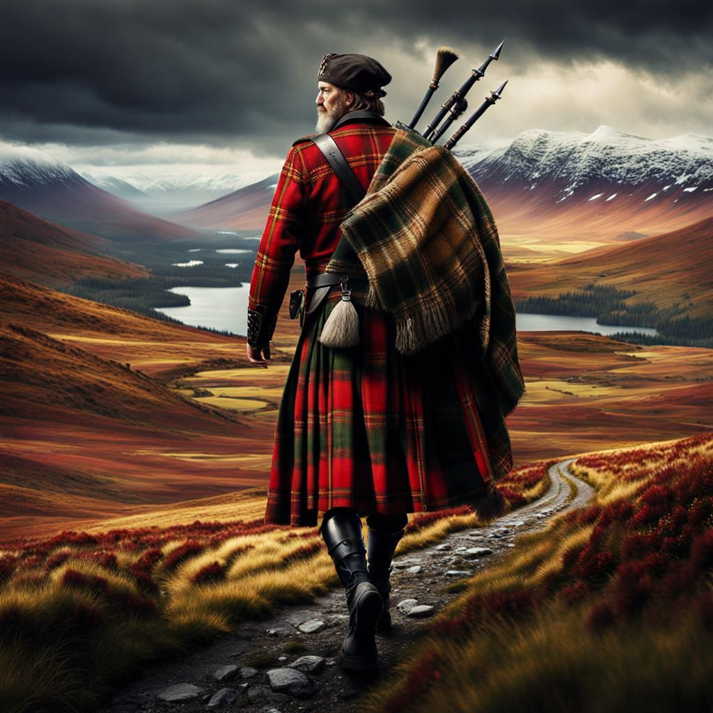 Scottish Pict Warrior in Highland Landscape
