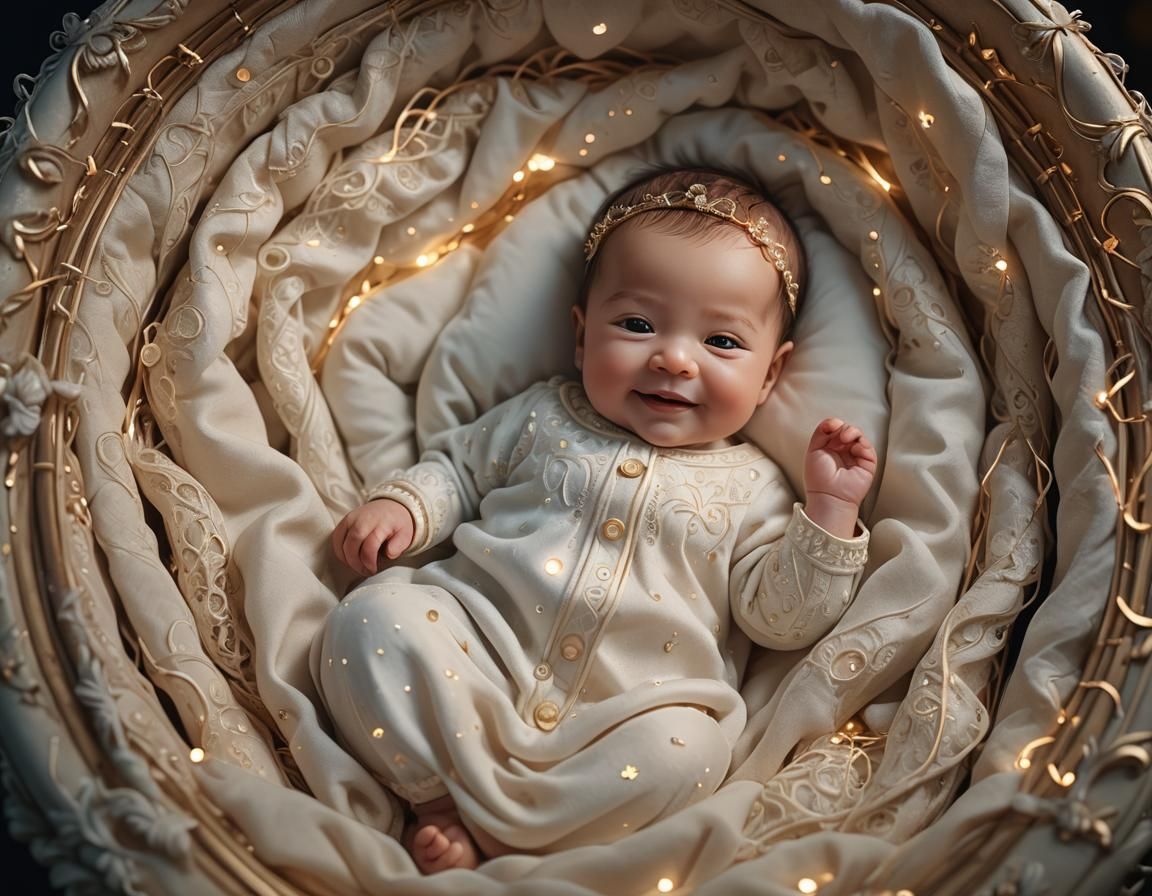Hyperrealistic Baby Smile in Cradle