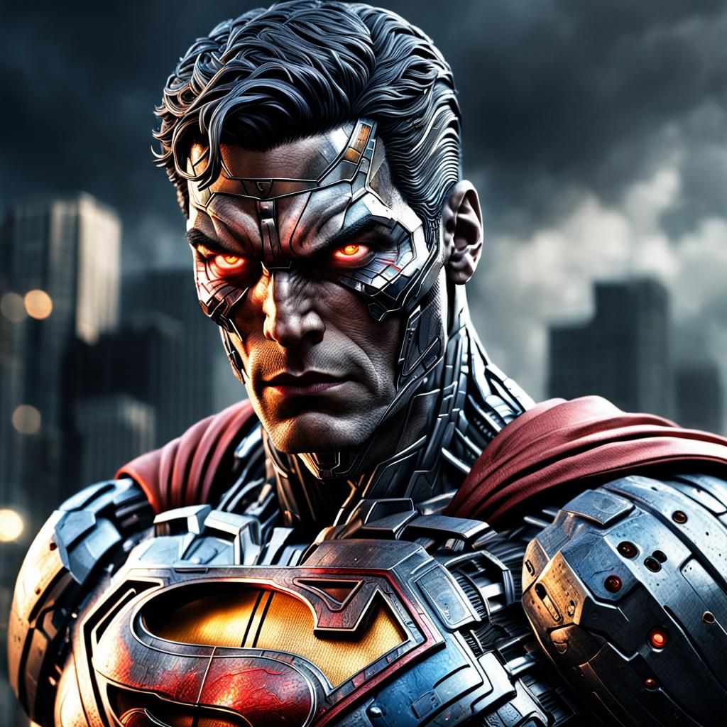 Hyperrealistic Cyborg Superman Portrait in High Definition