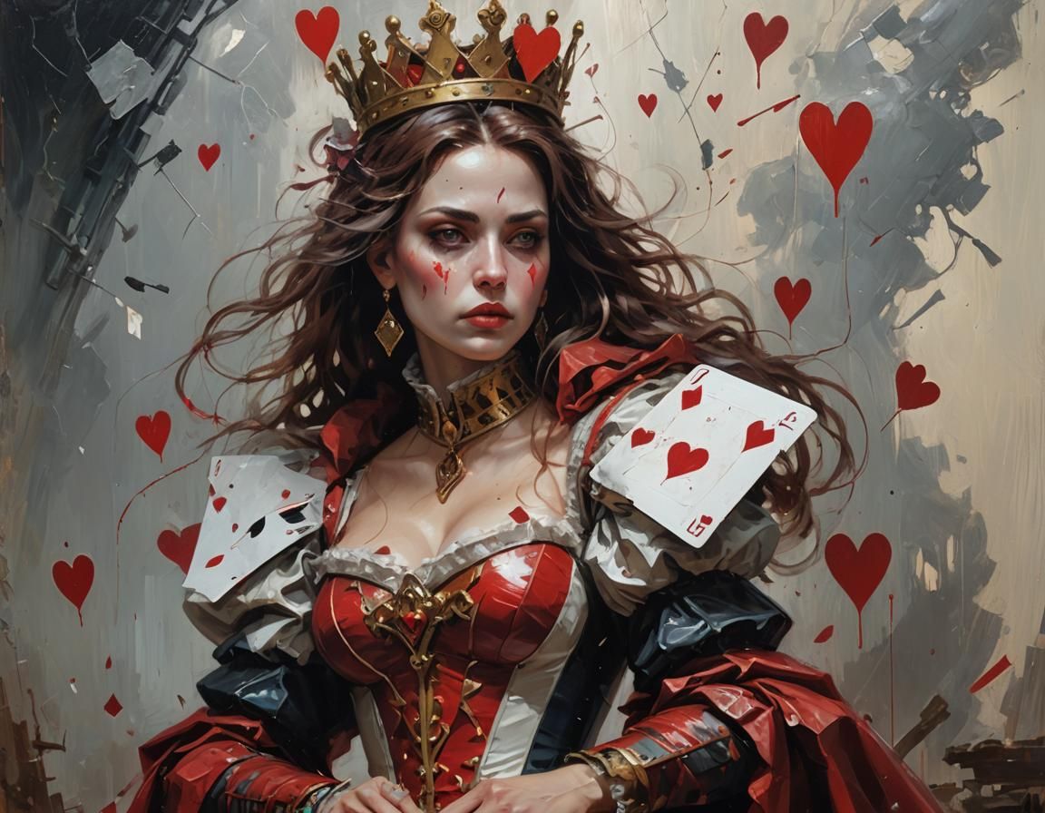 Queen of Hearts Portrait in Oil Painting Style