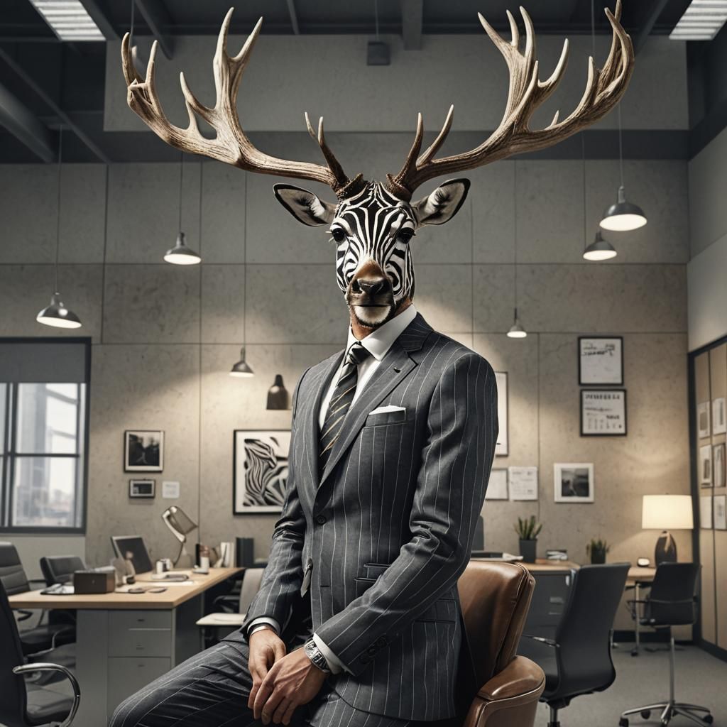 Man with Antlers in Biomorphic Office