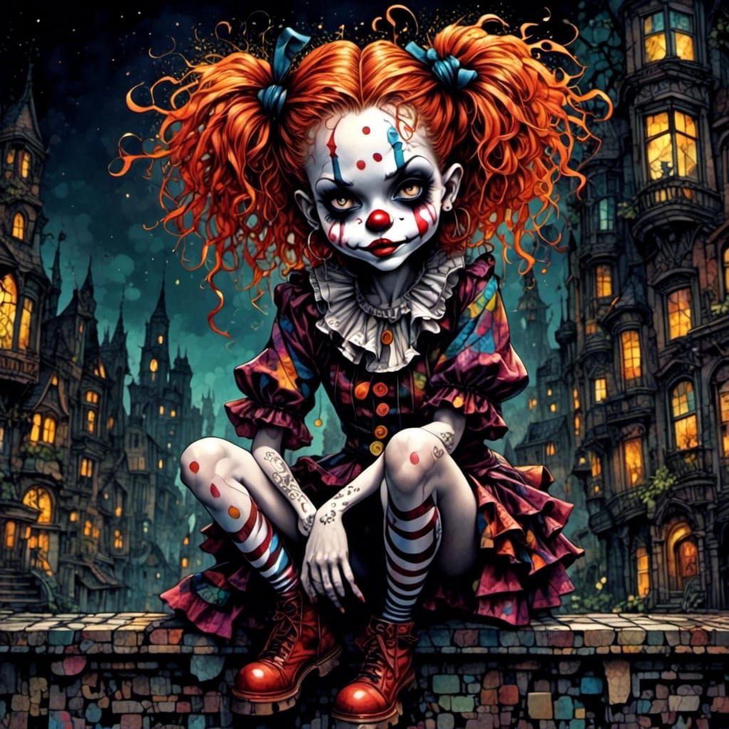 Punky Pixie Clown in Edgy City Scene