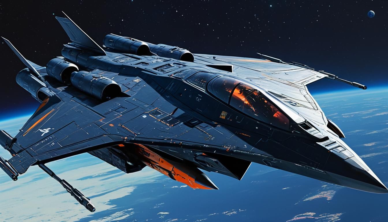 USS Dragon Stealth Fighter in Deep Space
