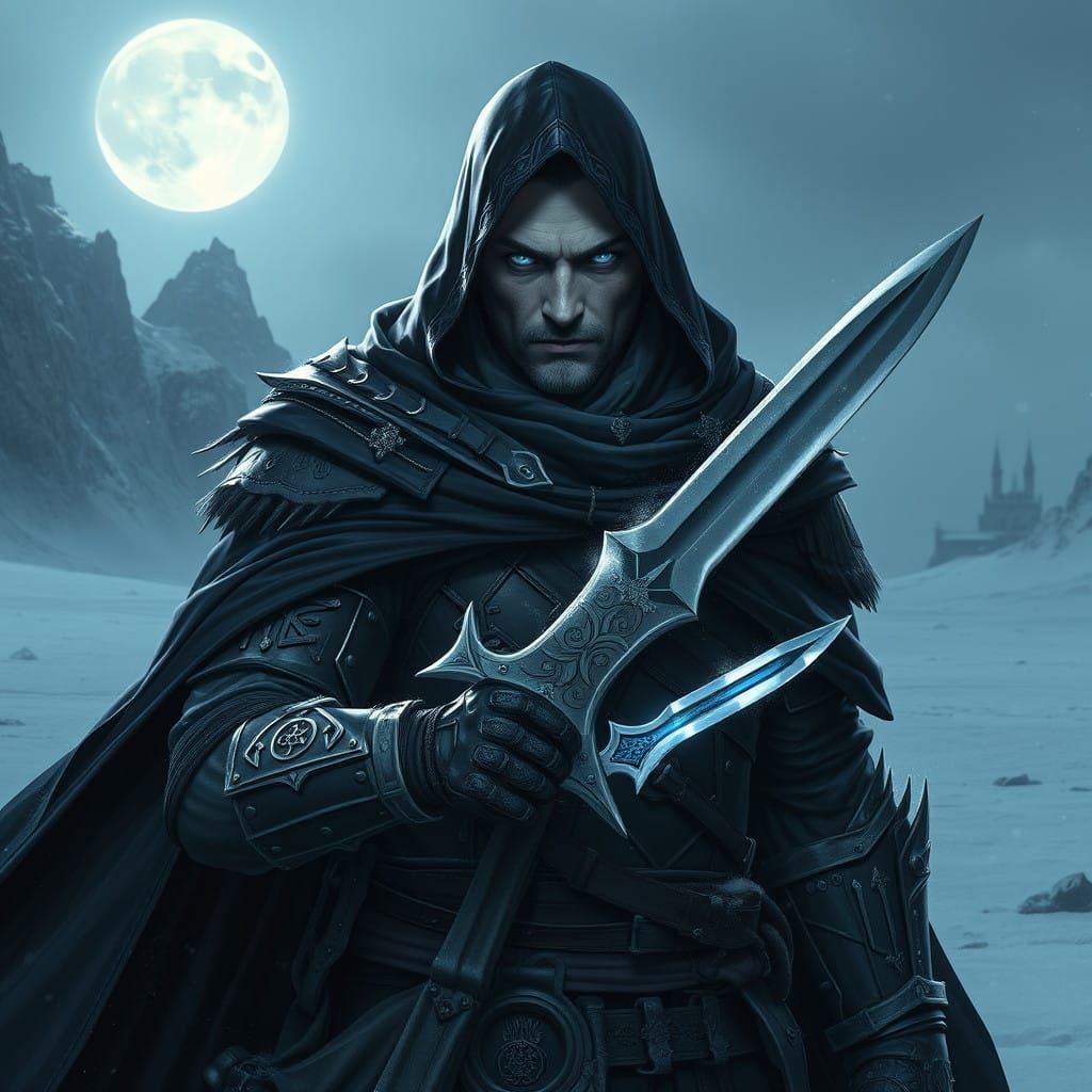 Snow Elf Warrior Stands Vigilant in Frozen Tundra