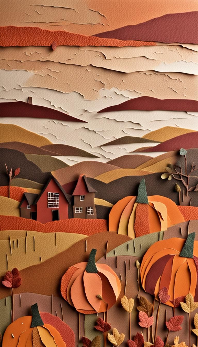 Autumn Pumpkin Patch in Collage Art Style