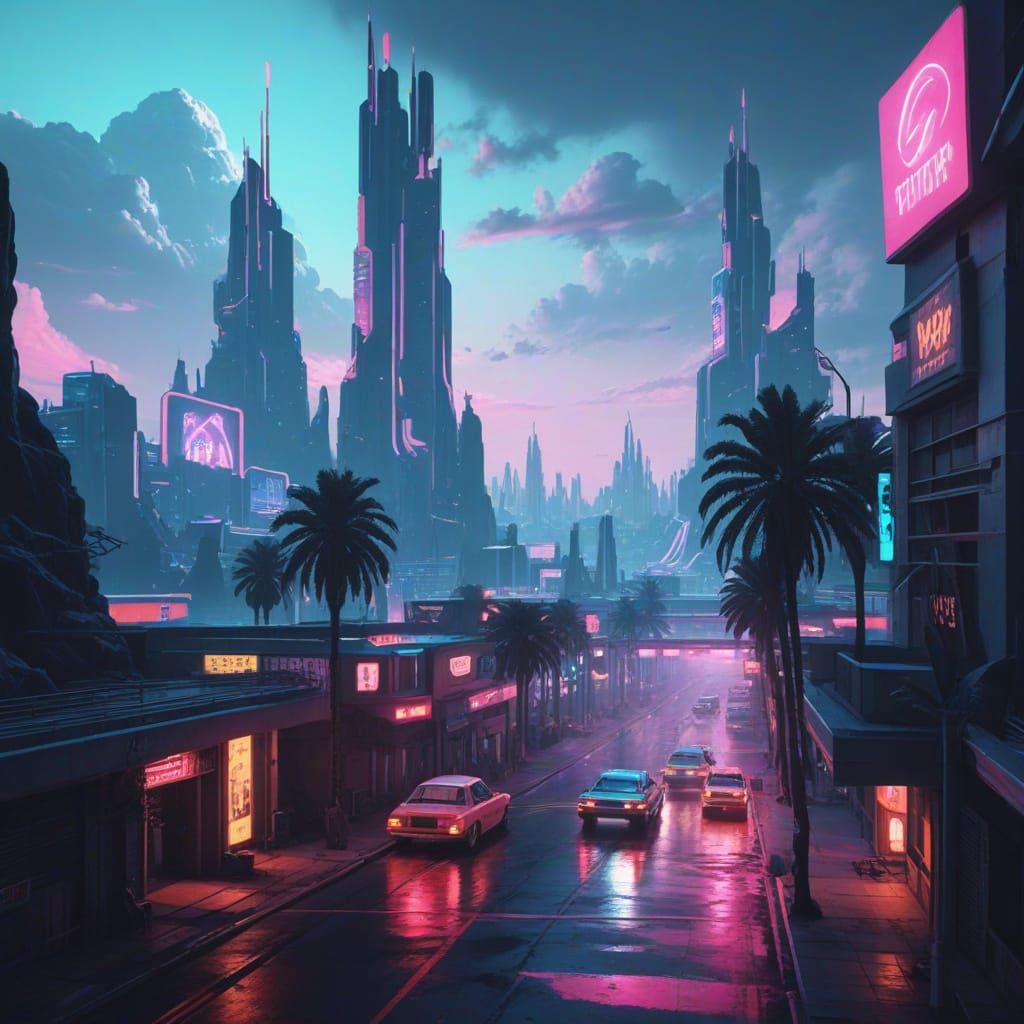 Retro Synthwave Neon Cityscape Future Memories