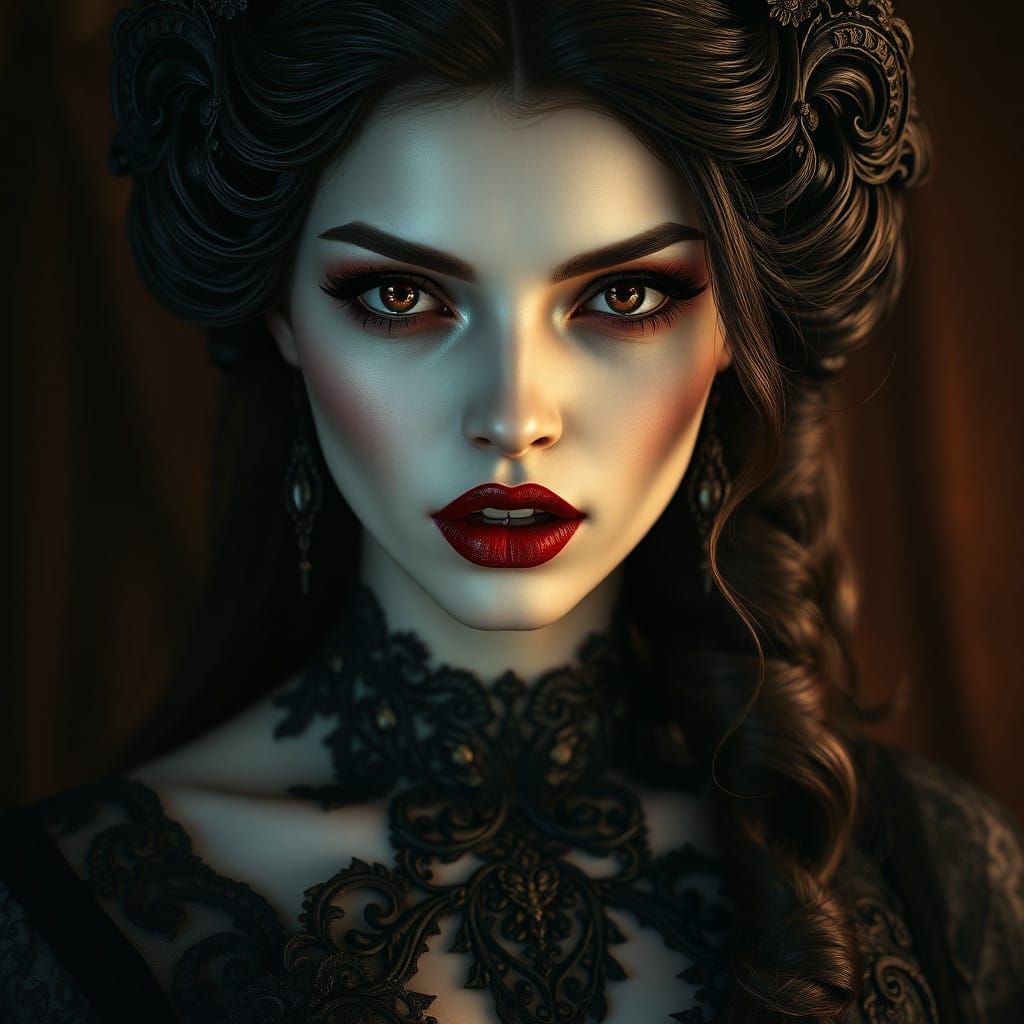Seductive Gothic Vampire Goddess in Hyper-Realistic Close-Up